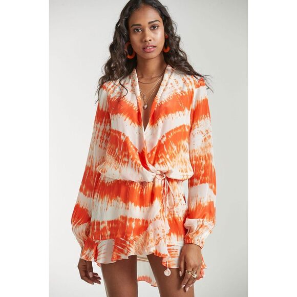 ROCOCO SAND Tie Dye Cinched Waist Mini Dress Sz Small